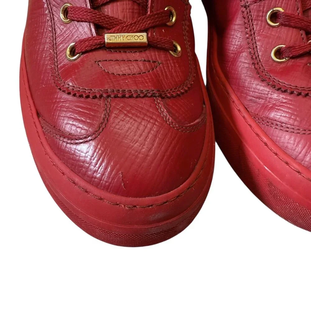 Jimmy Choo $985 Red Argyle Leather High-Top Designer Shoes Men's size 42/US 9